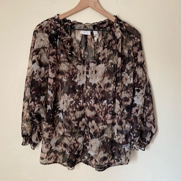 New York & Company Tops - New York & Company Sheer Floral Blouse